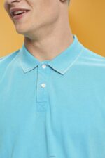 Men Esprit Aqua Green Stone-washed cotton pique polo shirt Polos XF4444708 - Image 3