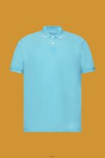 Men Esprit Aqua Green Stone-washed cotton pique polo shirt Polos XF4444708 - Image 5
