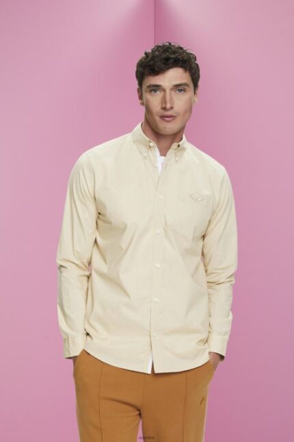 Men Esprit Beige Button-down cotton shirt Shirts XF4444659