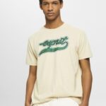 Men Esprit Beige Retro logo print cotton t-shirt T-Shirts XF4444630