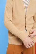 Men Esprit Beige V-neck sustainable cotton cardigan Sweaters XF4444775 - Image 3