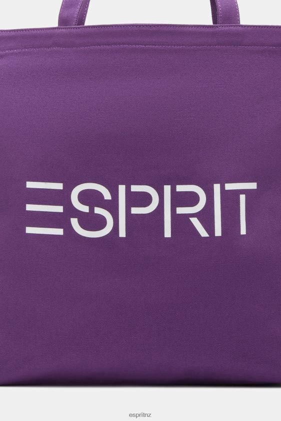 Men Esprit Berry Purple Logo Canvas Tote Bag Accessories XF444438 - Image 3