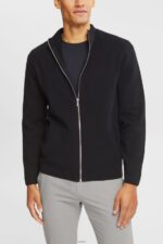Men Esprit Black Cardigan with zip Sweaters XF4444921