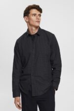 Men Esprit Black Checked slim fit shirt Shirts XF4444687