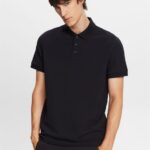 Men Esprit Black Cotton Mesh Polo Shirt Polos XF4444566
