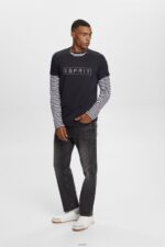Men Esprit Black Jersey logo T-shirt, 100% cotton T-Shirts XF4444733 - Image 2