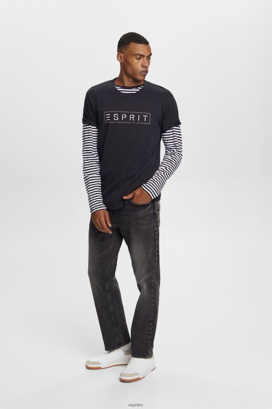 Men Esprit Black Jersey logo T-shirt, 100% cotton T-Shirts XF4444733 - Image 2