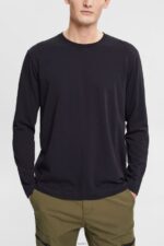 Men Esprit Black Jersey long sleeve top Long Sleeve XF4444946