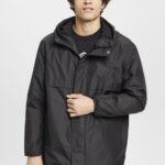 Men Esprit Black Lightweight rain jacket with hood Jackets XF4444764