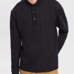Men Esprit Black Long sleeve polo shirt Polos XF4444819