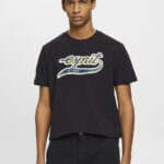 Men Esprit Black Retro logo print cotton t-shirt T-Shirts XF4444628