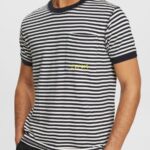 Men Esprit Black Striped knitted t-shirt T-Shirts XF4444898