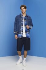 Men Esprit Blue Cotton and hemp blended checquered tartan shirt Shirts XF4444715 - Image 2