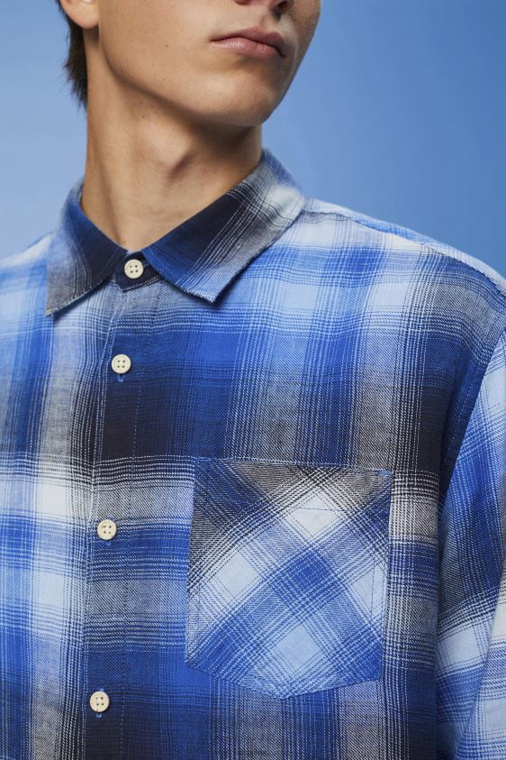 Men Esprit Blue Cotton and hemp blended checquered tartan shirt Shirts XF4444715 - Image 3