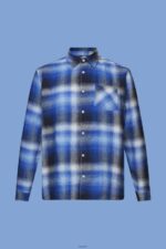 Men Esprit Blue Cotton and hemp blended checquered tartan shirt Shirts XF4444715 - Image 5