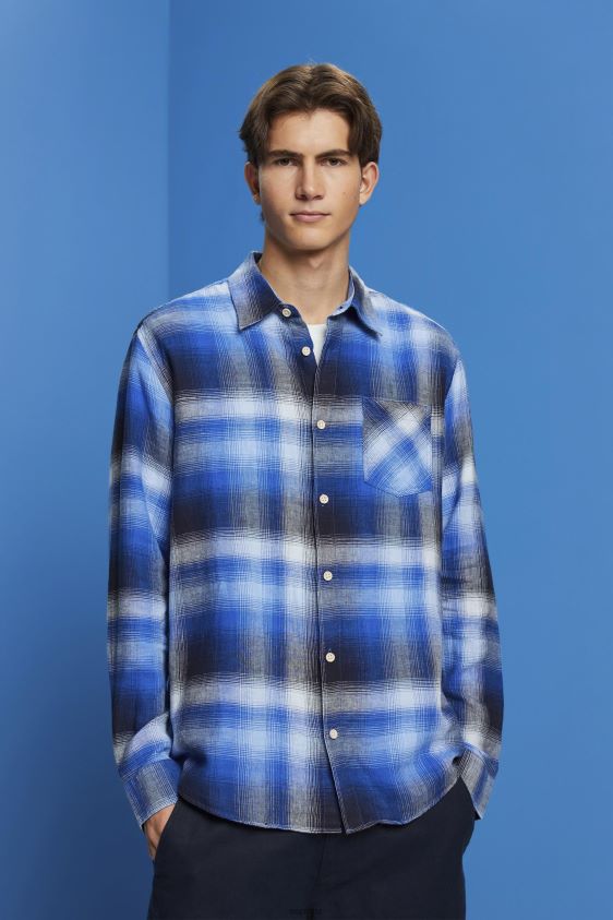 Men Esprit Blue Cotton and hemp blended checquered tartan shirt Shirts XF4444715 - Image 1