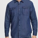 Men Esprit Blue Dark Wash Denim shirt Shirts XF4444835