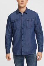 Men Esprit Blue Dark Wash Denim shirt Shirts XF4444835