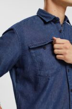 Men Esprit Blue Dark Wash Denim shirt Shirts XF4444835 - Image 3
