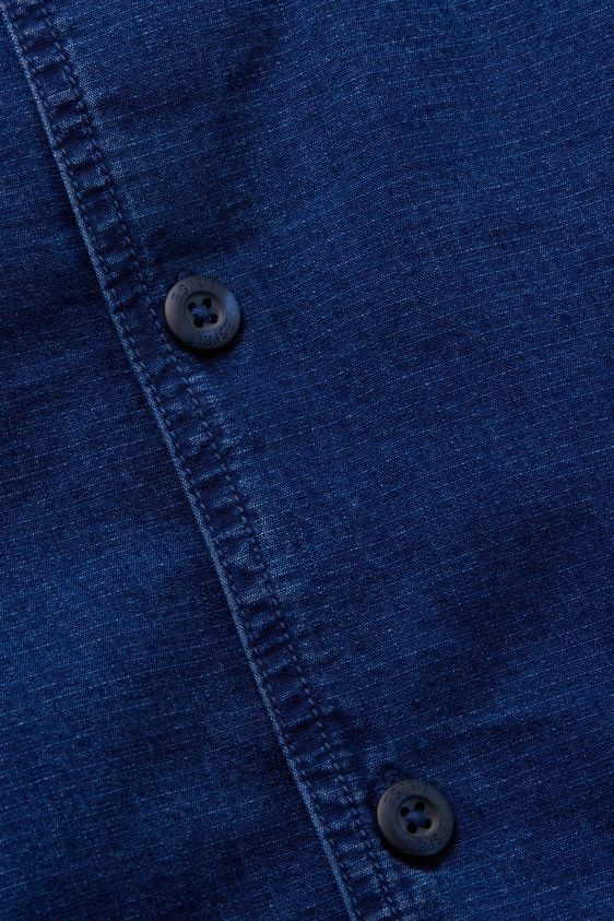 Men Esprit Blue Dark Wash Short-Sleeved Denim Shirt Shirts XF4444595 - Image 4