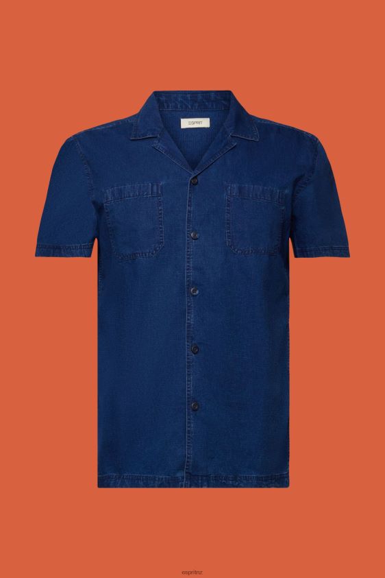 Men Esprit Blue Dark Wash Short-Sleeved Denim Shirt Shirts XF4444595 - Image 5