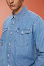 Men Esprit Blue Light Wash Cotton denim shirt Shirts XF4444732 - Image 3