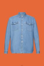 Men Esprit Blue Light Wash Cotton denim shirt Shirts XF4444732 - Image 5