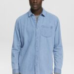 Men Esprit Blue Light Wash Denim shirt Shirts XF4444737