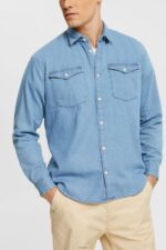 Men Esprit Blue Light Wash Denim shirt Shirts XF4444834