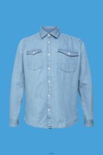Men Esprit Blue Light Wash Denim shirt Shirts XF4444834 - Image 4