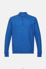 Men Esprit Blue Long sleeve pique polo shirt Polos XF4444952 - Image 5