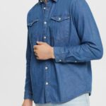 Men Esprit Blue Medium Wash Denim shirt Shirts XF4444833