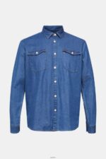 Men Esprit Blue Medium Wash Denim shirt Shirts XF4444833 - Image 5