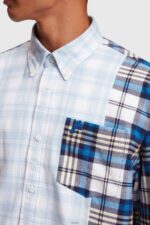 Men Esprit Blue Mixed check patchwork flannel shirt Shirts XF4444789 - Image 4