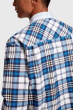 Men Esprit Blue Mixed check patchwork flannel shirt Shirts XF4444789 - Image 5