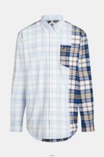 Men Esprit Blue Mixed check patchwork flannel shirt Shirts XF4444789 - Image 6
