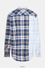 Men Esprit Blue Mixed check patchwork flannel shirt Shirts XF4444789 - Image 7