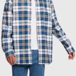 Men Esprit Blue Plaid flannel shirt Shirts XF4444793