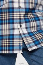 Men Esprit Blue Plaid flannel shirt Shirts XF4444793 - Image 5