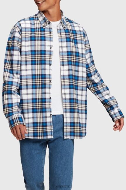Men Esprit Blue Plaid flannel shirt Shirts XF4444793
