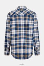 Men Esprit Blue Plaid flannel shirt Shirts XF4444793 - Image 7