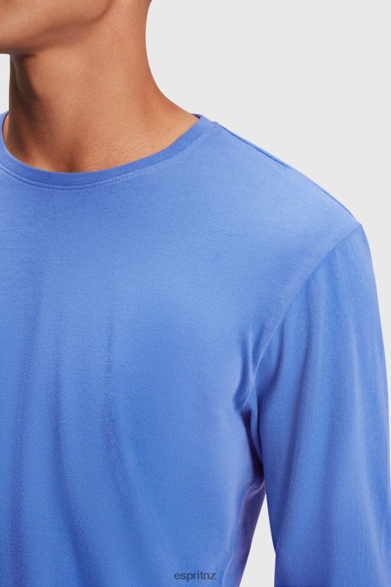Men Esprit Blue Regular solid jersey t-shirt T-Shirts XF4444861 - Image 2