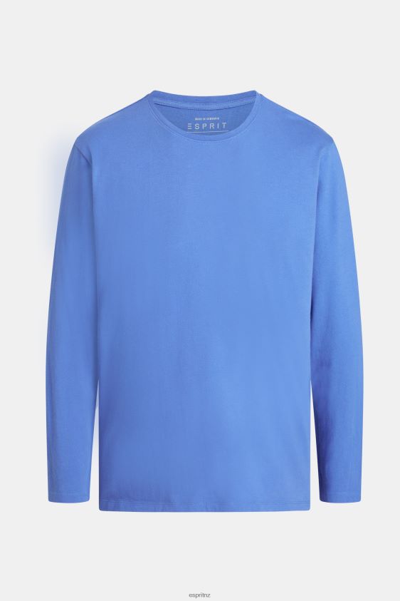 Men Esprit Blue Regular solid jersey t-shirt T-Shirts XF4444861 - Image 4