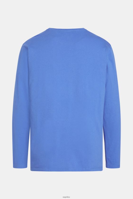 Men Esprit Blue Regular solid jersey t-shirt T-Shirts XF4444861 - Image 5