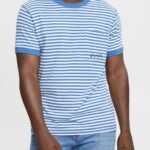 Men Esprit Blue Striped knitted t-shirt T-Shirts XF4444899