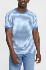Men Esprit Blue Striped knitted t-shirt T-Shirts XF4444899