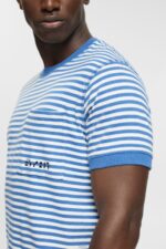 Men Esprit Blue Striped knitted t-shirt T-Shirts XF4444899 - Image 3