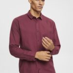 Men Esprit Bordeaux Red Checked slim fit shirt Shirts XF4444690