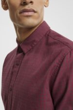 Men Esprit Bordeaux Red Checked slim fit shirt Shirts XF4444690 - Image 3