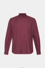 Men Esprit Bordeaux Red Checked slim fit shirt Shirts XF4444690 - Image 5